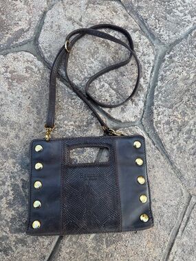 Hammitt Dark Brown Leather Crossbody with Gold Studs